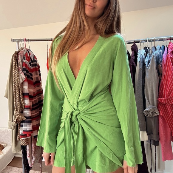 L'Academie Dresses & Skirts - Lime Green Wrap Knot Mini Dress